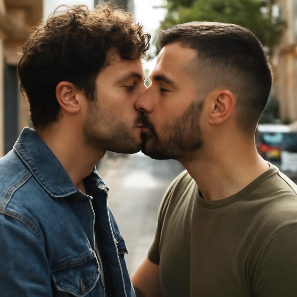 foto de dois homens se beijando