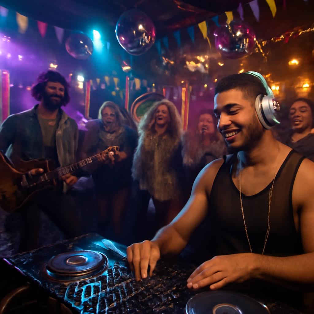 festa com música ao vivo e DJ