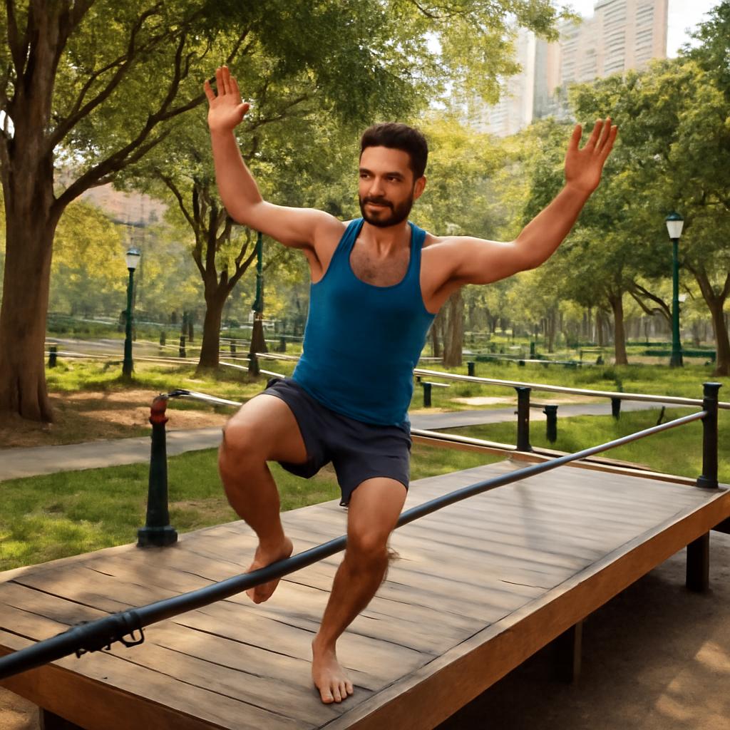 plataforma para praticar slackline em parques urbanos