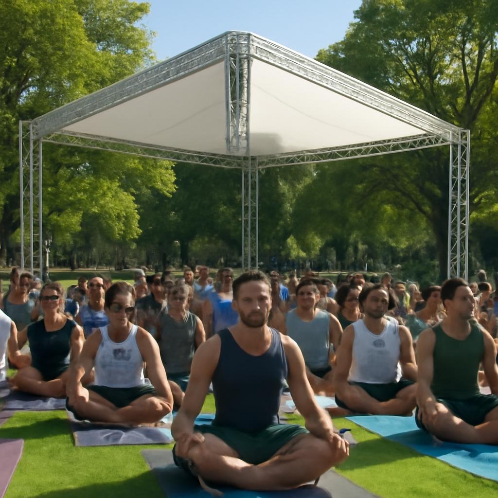 estrutura para eventos coletivos de yoga em parques