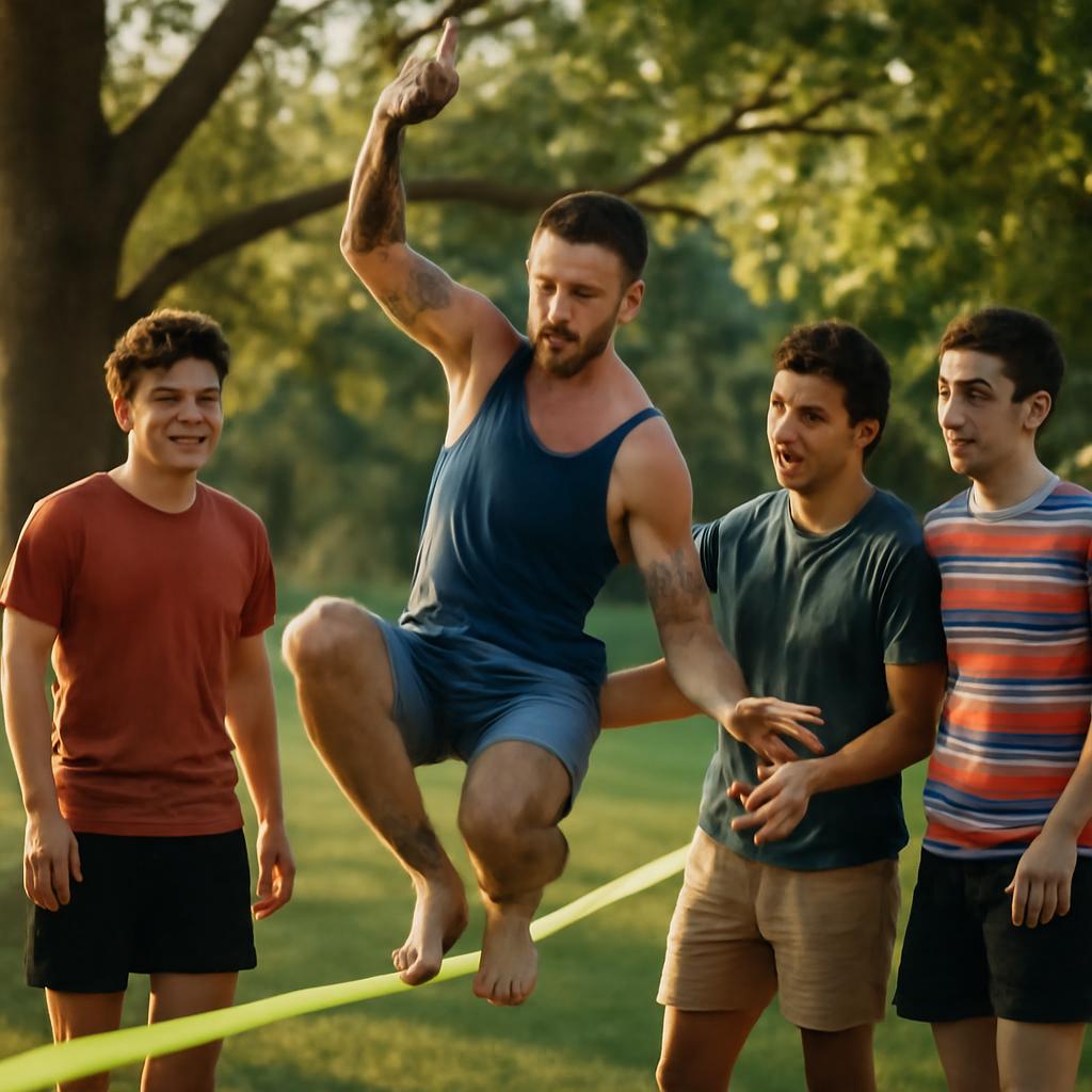 grupo para prática de slackline jovem